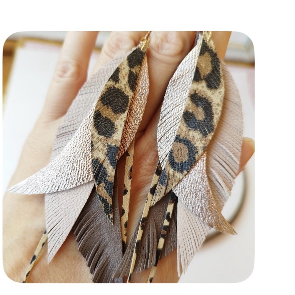 Leopard Print Feather Earrings